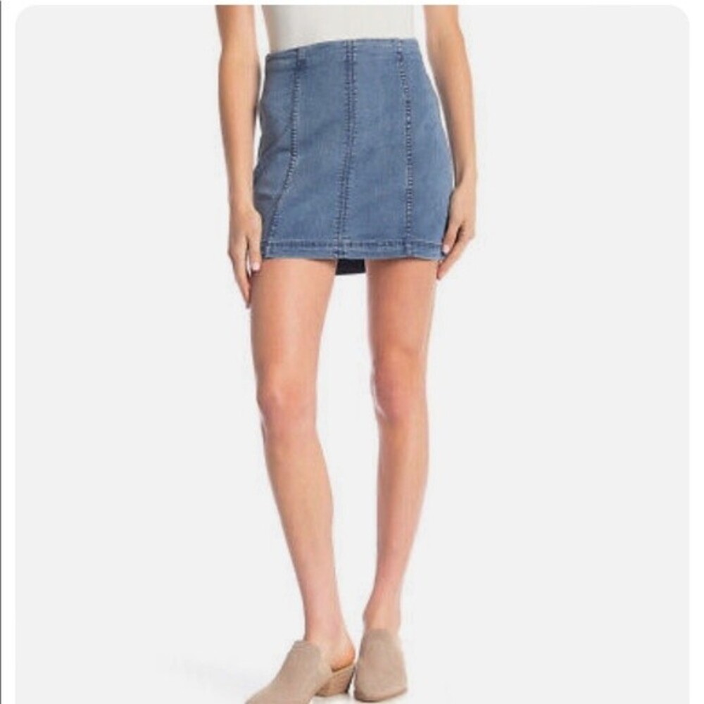 Free People Womens Modern Femme Denim Skirt Faded Indigo Blue